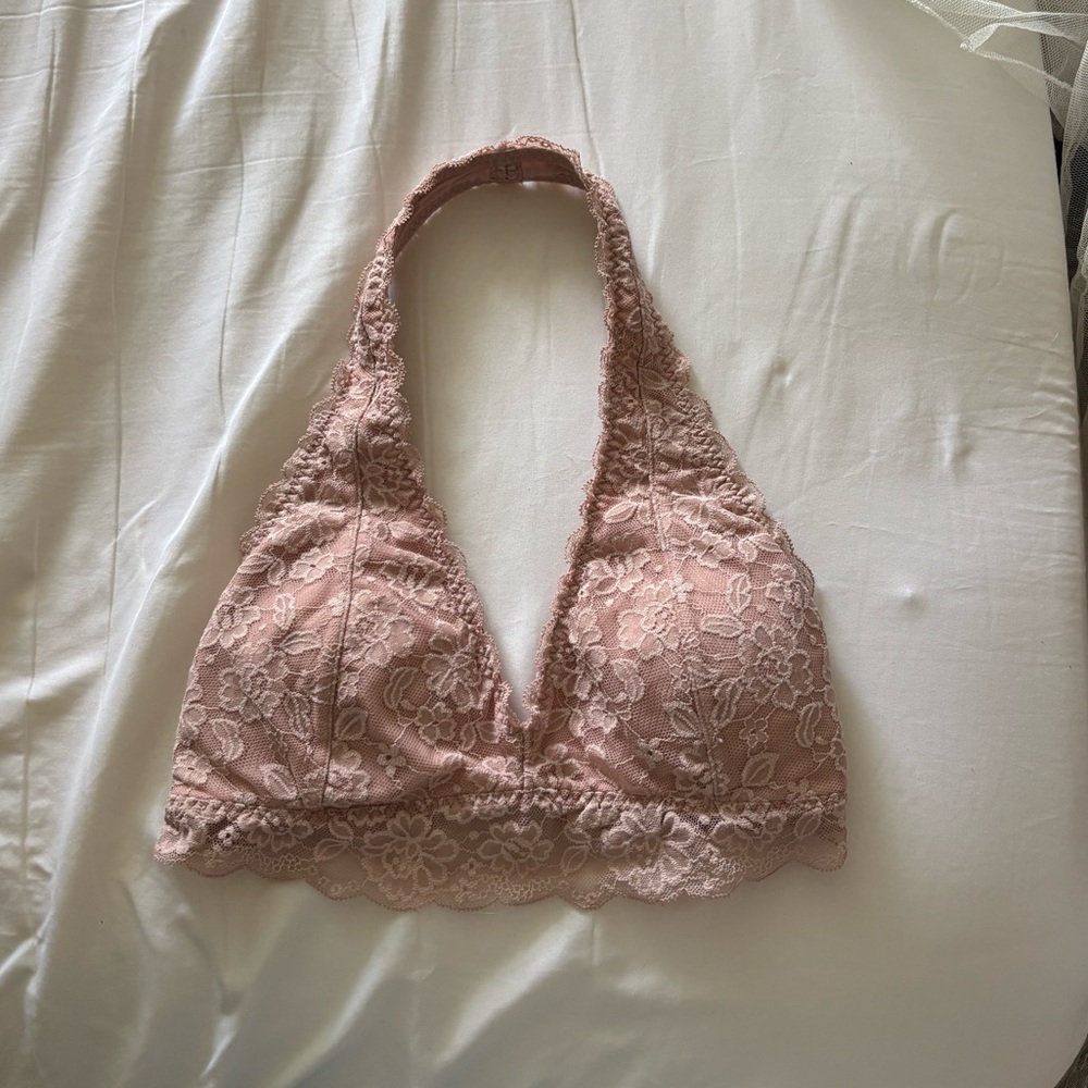 Lace Halter Bralette - Pink